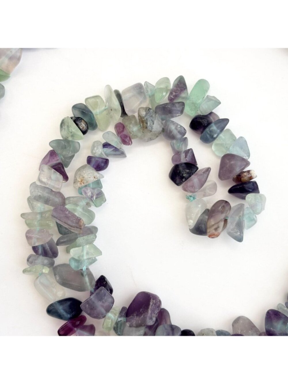 Multi Colored Purple & Green Flourite Chip Beaded Chip Vintage Necklace - 36" - Picture 2 of 13